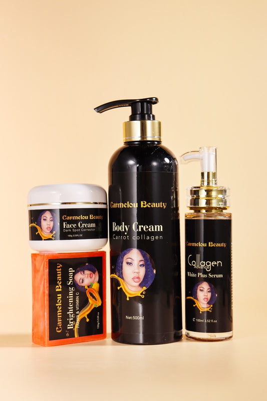 Set papaya and carrot Carmelou beauty dody lotion , serum , face cream, soap ( kenbe koulèw )